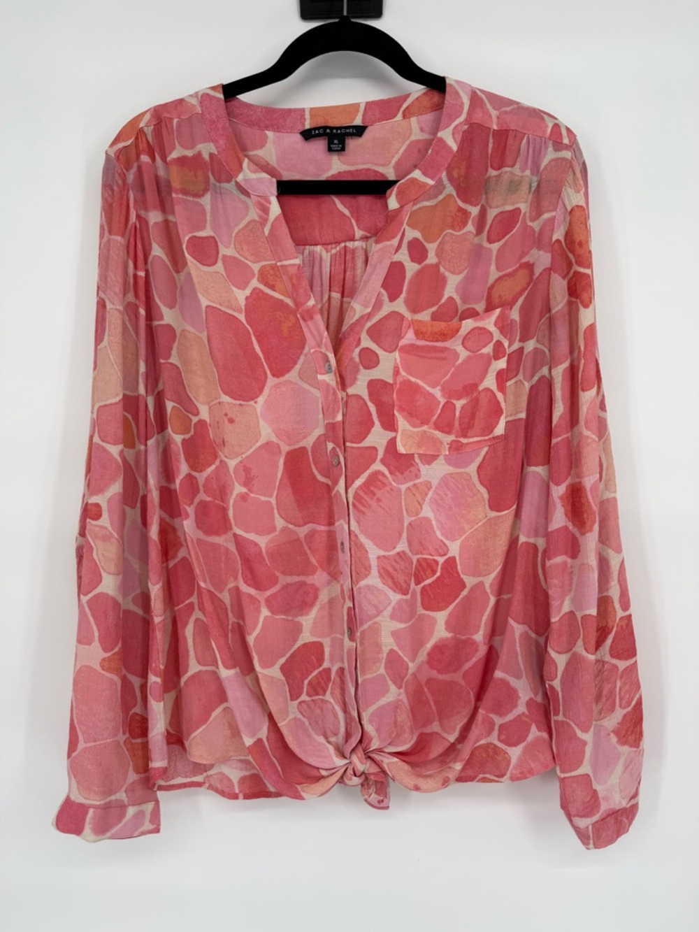 Zac & Rachel Abstract XL Tie Front Blouse Lightweight Career Coastal Resortwear